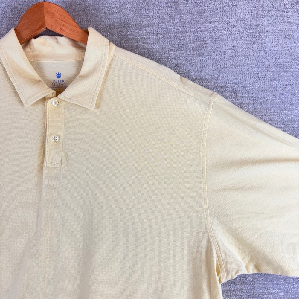 Peter Millar Sun Washed Mesh Yellow Short Sleeve Polo Shirt Mens XXL EUC Preppy